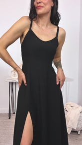 Vestido Tirantes Abertura Negro